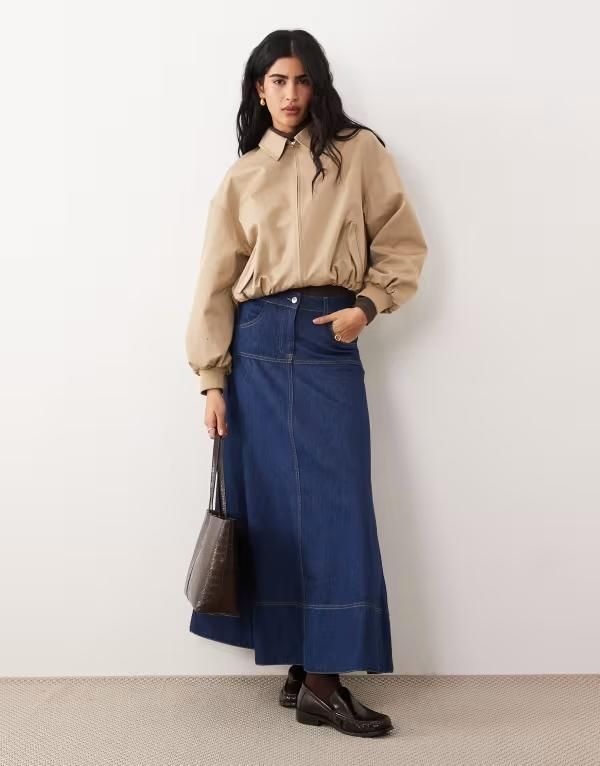 エイソス レディース ボトムスカート デニム ASOS DESIGN drop waist denim circle skirt in mid BLUE ブルー