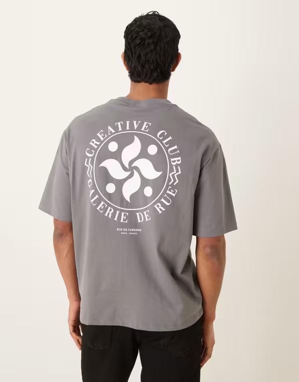 セレクテッドオム メンズ トップス Tシャツ プリント Selected Homme Selected oversized Tshirt with Creative Cluback print in