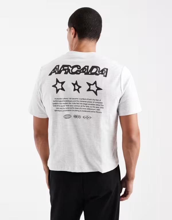コットンオン メンズ トップス Tシャツ クロップド グラフィック Cotton cropped fit graphic Tshirt heather White marle ホワイト