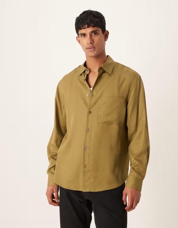 マンゴ メンズ トップス シャツ Mango long sleeve shirt in olive OLIVE GREEN グリーン