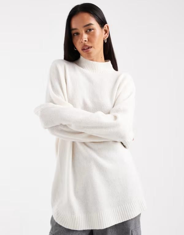 ヴェロモーダ レディース アウター ニット・セーター スタンドネック セーター Vero Moda oversized funnel neck sweater in cream Birch melan