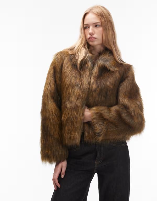 コルージョン レディース アウター コート ジャケット COLLUSION tipped faux fur jacket BROWN ブラウン