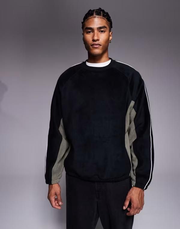 エイソス メンズ アウター パーカー・スウェット スウェット シャツ フリース ASOS DESIGN oversized fleece sweatshirt with piping and colo