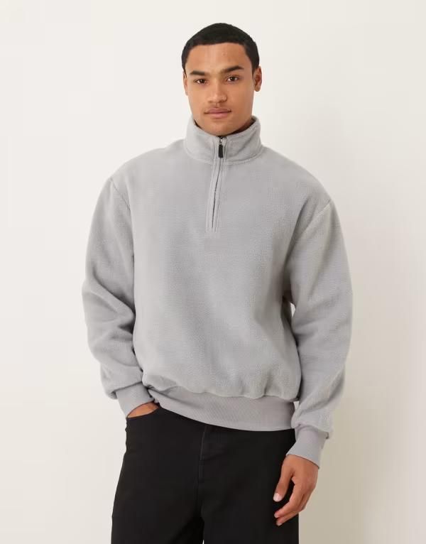 エイソス メンズ アウター パーカー・スウェット ハーフジップ スタンドネック スウェット シャツ フリース ASOS DESIGN oversized funnel neck quarter zip