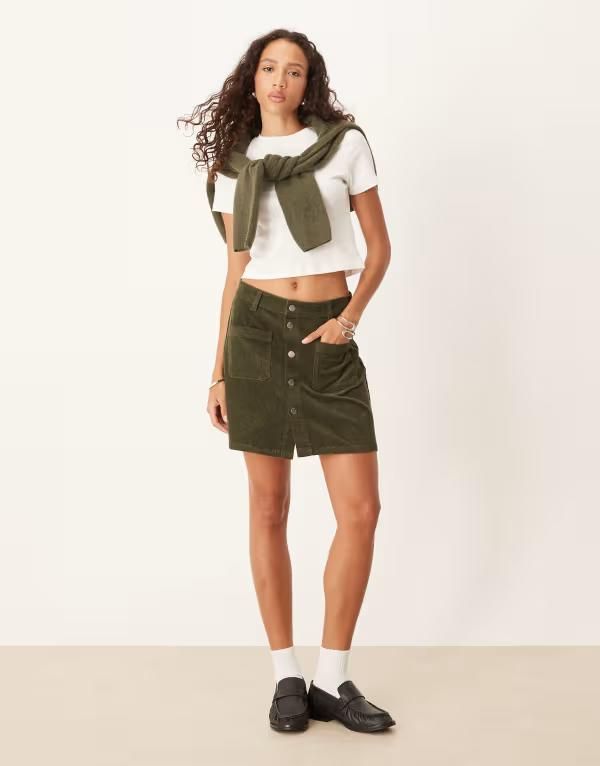 ジェイディーワイ レディース ボトムス スカート コーデュロイ ミニ JDY corduroy button up mini skirt Khaki カーキ