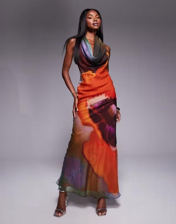エイソス レディース トップス ワンピース マキシワンピース フラワー柄 プリント マキシ フラワー ASOS DESIGN cowl plunge bias cut maxi dress in bo