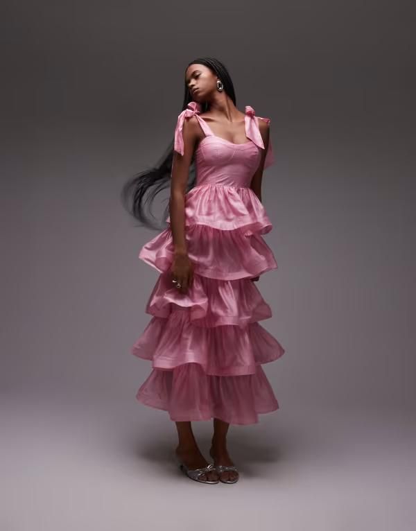 アンドアザーストーリーズ レディース トップス ワンピース ティアード マキシワンピース マキシ Other Stories corset front tiered maxi dress PINK ピ