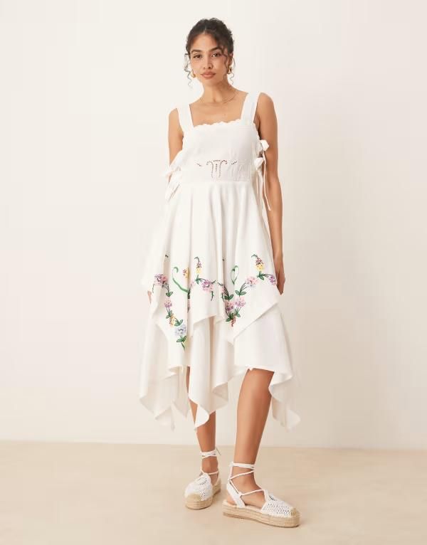 エイソス レディース トップス ワンピース ミディワンピース フラワー柄 ミディ フラワー ASOS DESIGN square neck hanky hem midi dress with flor