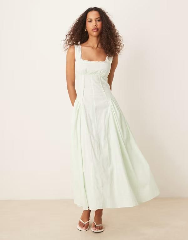 エイソス レディース トップス ワンピース マキシワンピース ギンガムチェック マキシ ギンガム ASOS DESIGN prairie square neck maxi dress with dro