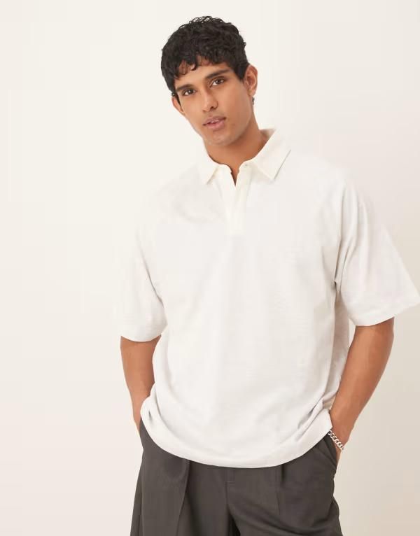 エイソス メンズ トップス ポロシャツ ASOS DESIGN oversized polo in oatmeal heather Oatmeal marl マール