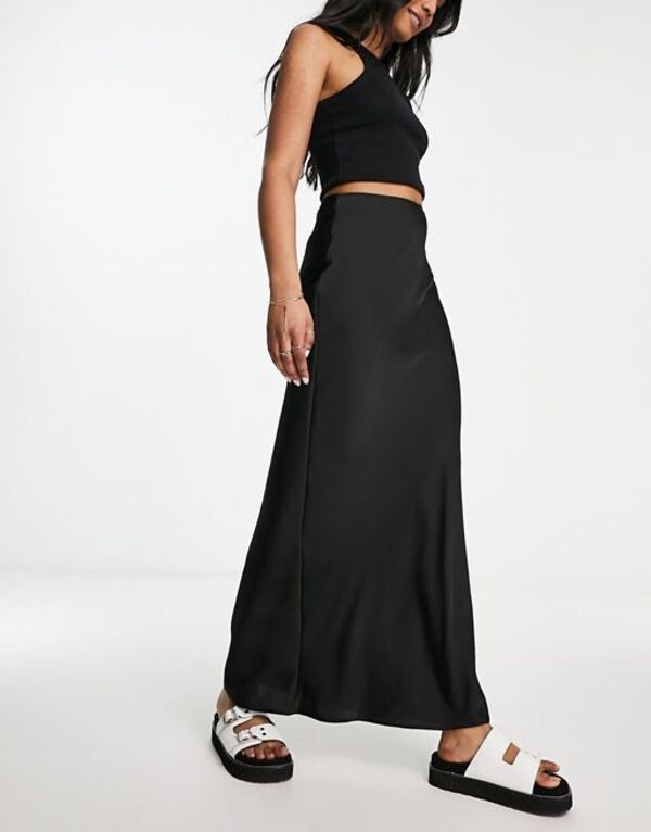 エイソス レディース ボトムス スカート サテン マキシ ASOS DESIGN satin bias maxi skirt Black ブラック