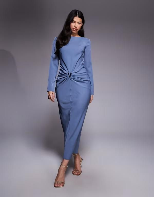エイソス レディース トップス ワンピース ドレープ スカート マキシ ASOS DESIGN draped skirt maxi dress with goldtone trim detail Bl
