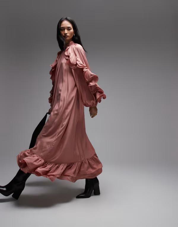 アンドアザーストーリーズ レディース トップス ワンピース フリル マキシ Other Stories ruffle detail maxi dress in dusky pink ピンク
