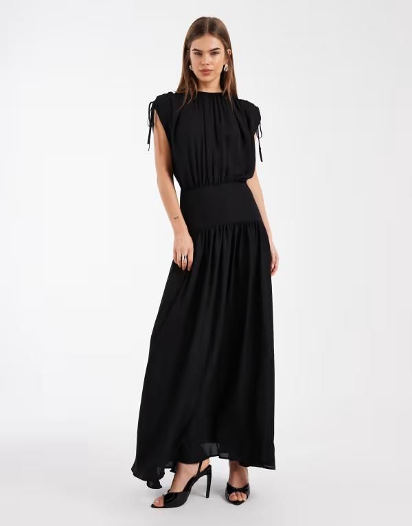 エイソス レディース トップス ワンピース ドレープ マキシ ASOS DESIGN draped blouson maxi dress Black ブラック