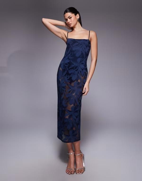 エーエフアールエム レディース トップス ワンピース フラワー柄 ミディ レース フラワー AFRMarsaille crochet floralace spaghetti strap midi dr
