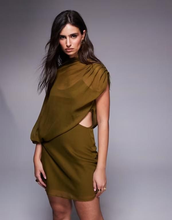 エイソス レディース トップス ワンピース カットアウト アシンメトリー ハイネック ドレープ ミニ ASOS DESIGN high neck draped asymmetric mini dres