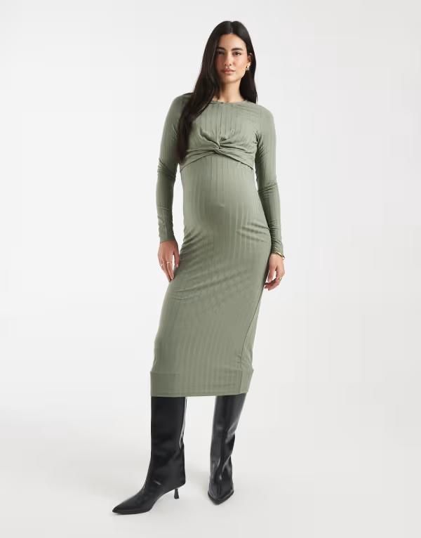 ママライシアス レディース トップス ワンピース リブ ミディ マタニティ Mamalicious Mamalicious Maternity long sleeve 2 functionursing