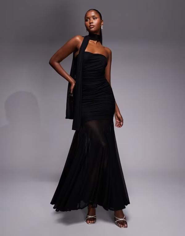 ティエフエヌシー レディース トップス ワンピース シアースカート シアー スカート マキシ TFNC bandeau maxi dress with full sheer skirt and sca