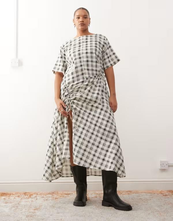 コルージョン レディース トップス ワンピース プラスサイズ マキシ COLLUSION Plus multi channel detail maxi dress ineutral check NEU
