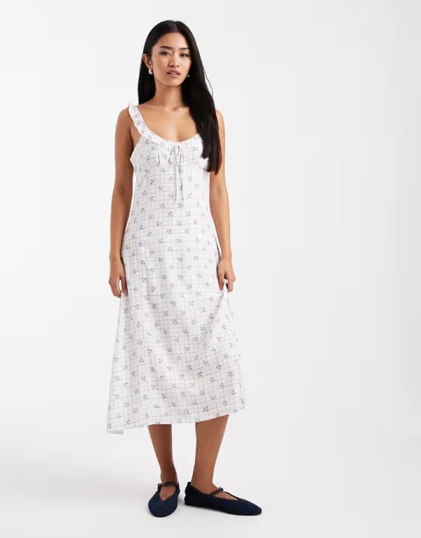 コットンオン レディース トップス ワンピース フラワー柄 ミディ フラワー Cotton layla frill midi dress in daisy walnut floral DAISY WA
