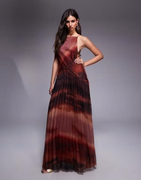 エイソス レディース トップス ワンピース プリーツスカート プリーツ プリント スカート マキシ ASOS DESIGN square neck dropped waist maxi dress w