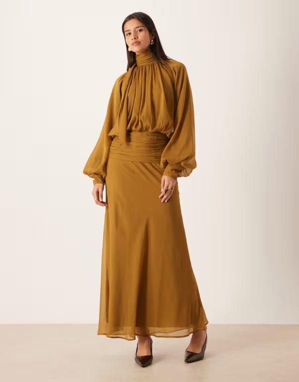 エイソス レディース トップス ワンピース シフォン ハイネック ドレープ マキシ ASOS DESIGN high neck drape chiffon maxi dress with neck t