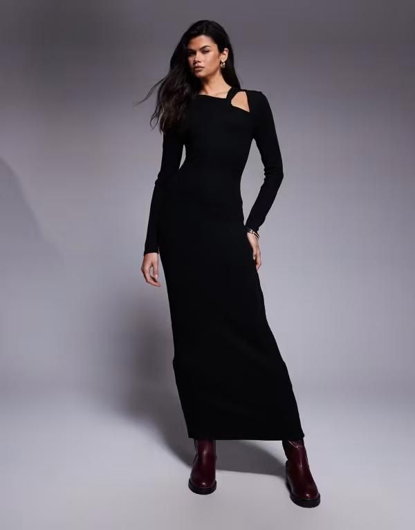 エイソス レディース トップス ワンピース アシンメトリー リブ マキシ ASOS DESIGN ribbed asymmetric neck with knot detail maxi dress