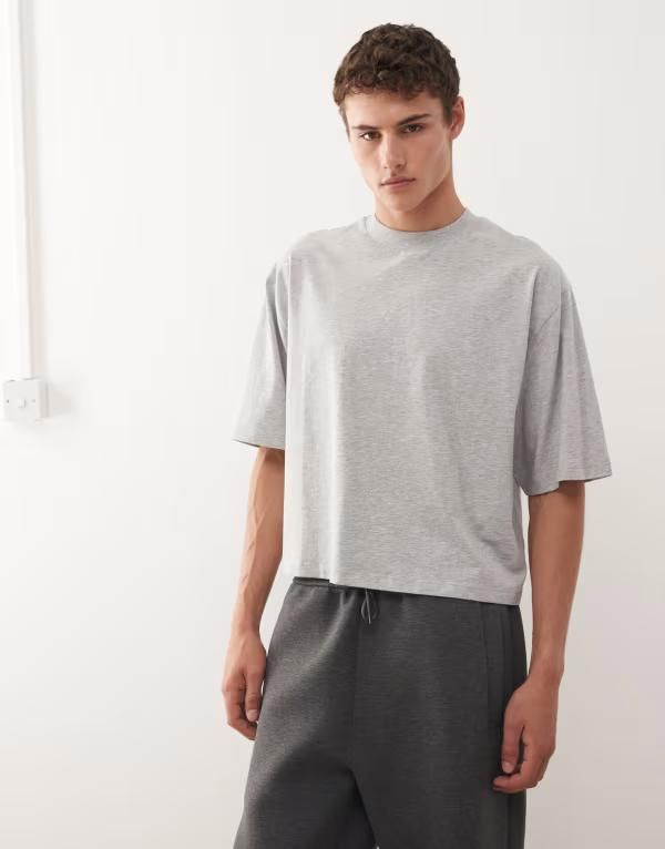 コルージョン メンズ トップス Tシャツ COLLUSION boxy Tshirt heather Gray グレー