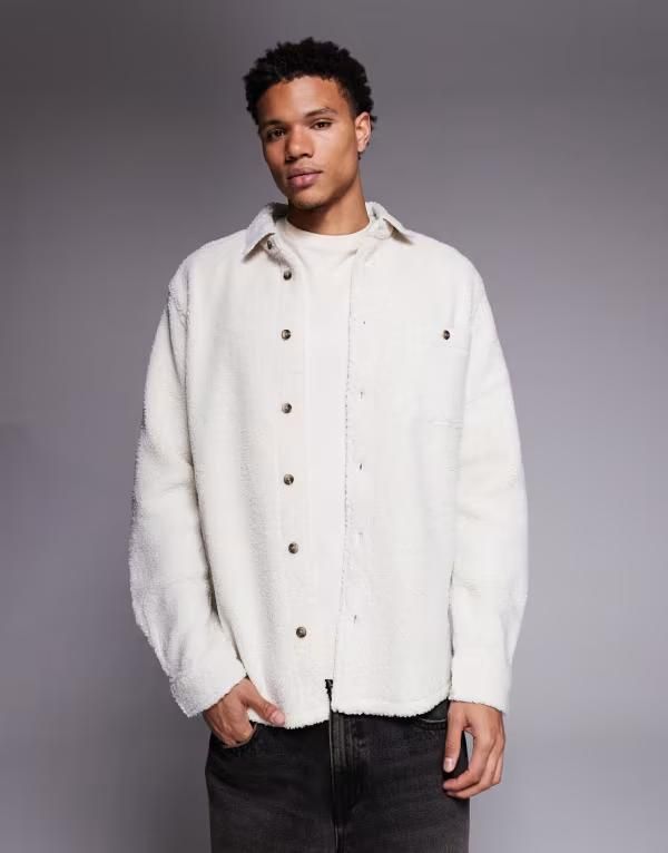 エイソス メンズ トップス シャツ ASOS DESIGN teddy overshirt in ecru エクリュ