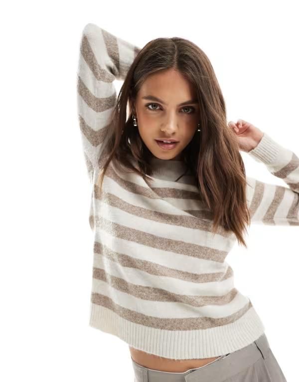 ヴェロモーダ レディース アウター ニット・セーター セーター ニット Vero Moda round neck knit sweater in cream and beige melange str