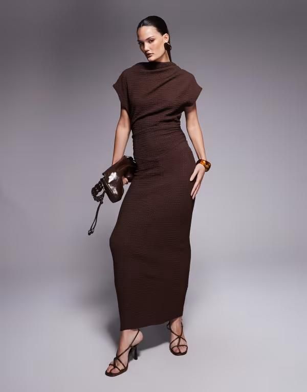 エイソス レディース トップス ワンピース マキシワンピース マキシ ASOS DESIGN dropped sleeve maxi dress in chocolate Chocolate チョコレ