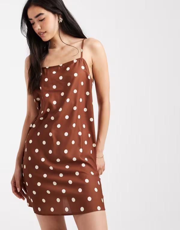ヴェロモーダ レディース トップス ワンピース ドット柄 ミニワンピース ドット プリント ミニ リネン Vero Moda linen touch throw on mini dress in po