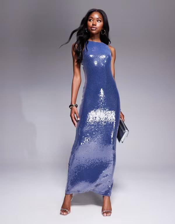 レア レディース トップス ワンピース マキシワンピース スパンコール マキシ Rare London exclusive sequin racer neck maxi dress in dark D