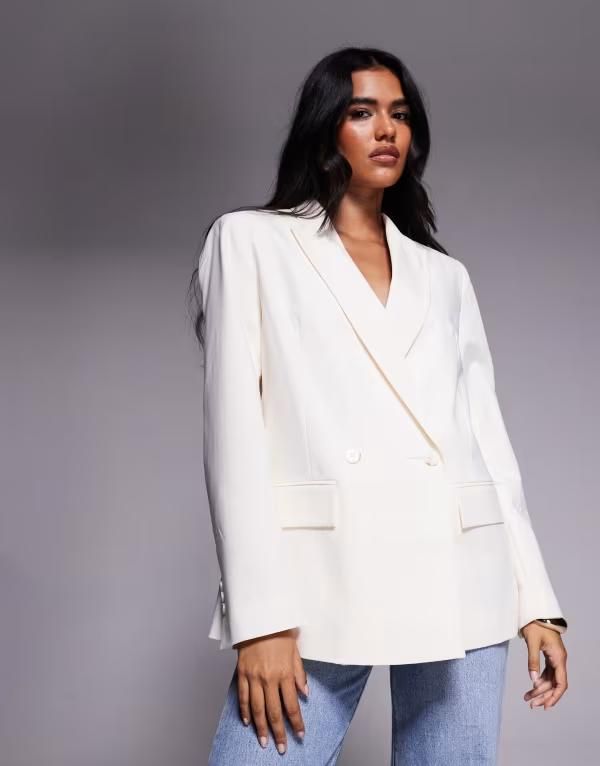 エイソス レディース アウター ジャケット・ブルゾン ブレザー ASOS DESIGN double breasted blazer in cream Cream check クリーム