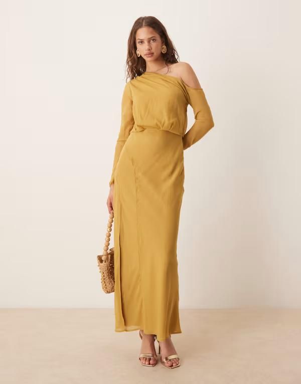 エイソス レディース トップス ワンピース ミディワンピース ミディ ASOS DESIGN fallen shoulder midi dress with seaming details in mu