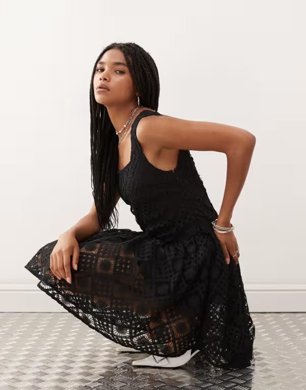 エイミー・リー レディース トップス ワンピース ミニ Amy Lynn crochet skater mini dress Black ブラック