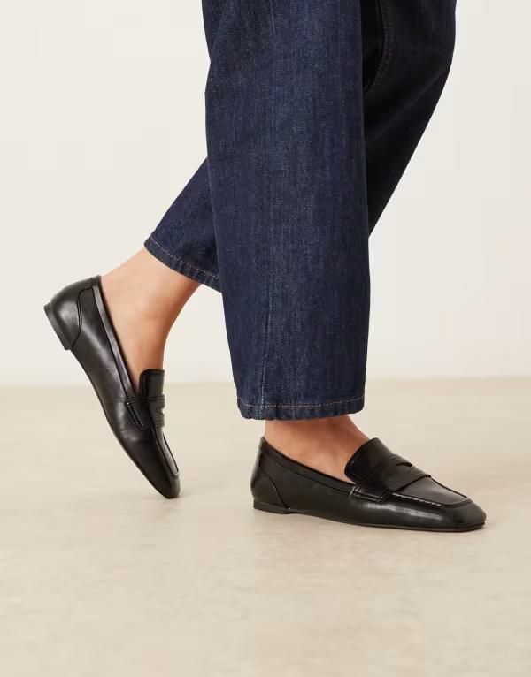 エイソス レディース シューズ スリッポン・ローファー ASOS DESIGN Wide Fit Malta loafers Black ブラック