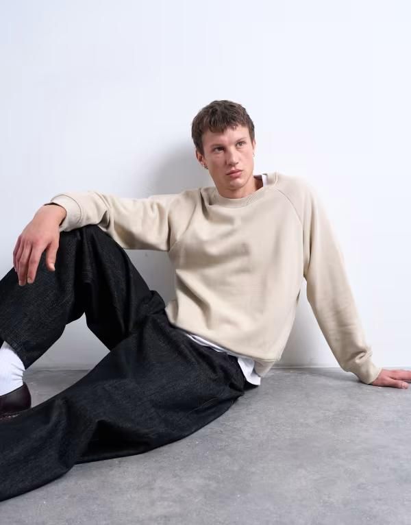 トップマン メンズ アウター パーカー・スウェット スウェット シャツ Topman boxy fit raglan sweatshirt in stone STONE ストーン