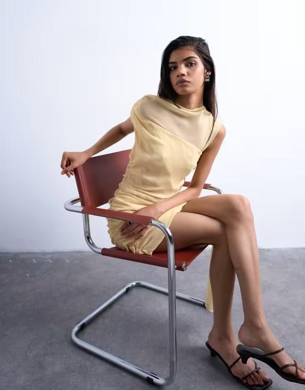 トップショップ レディース トップス ワンピース シフォン ミニワンピース ミニ Topshop grownon shoulder chiffon mini dress with sash in te