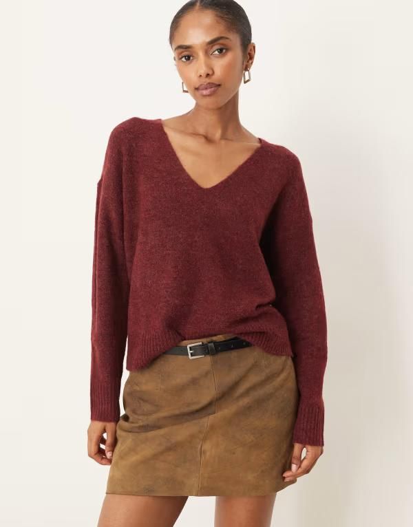 ジェイディーワイ レディース アウター ニット・セーター Vネック セーター JDY vneck sweater Burgundy バーガンディ