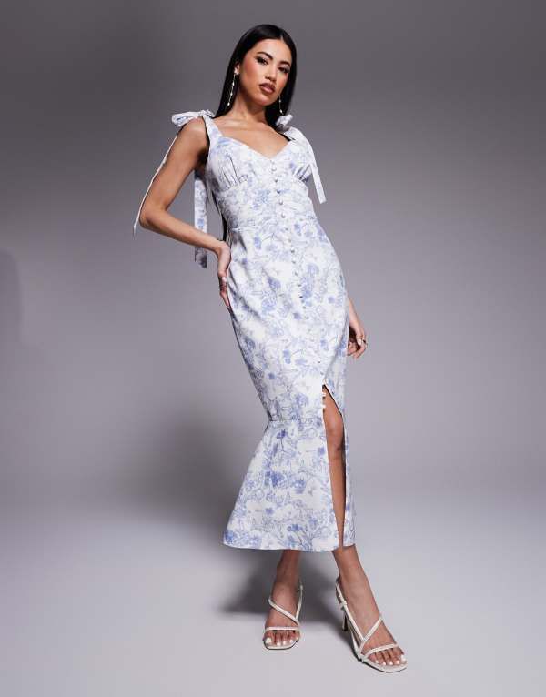 ラビッシュアリス レディース トップス ワンピース ミディワンピース プリント ミディ サテン Lavish Alice satin tie strap micro button midi dress