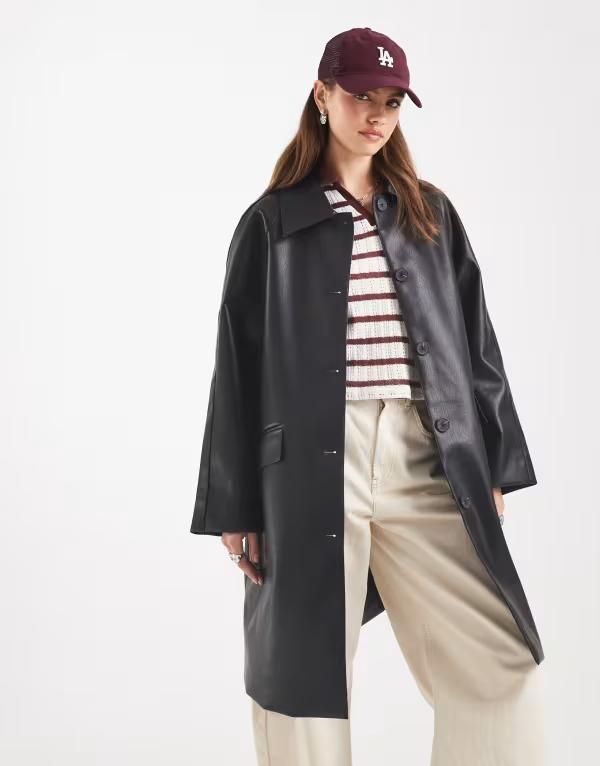 エイソス レディース アウター コート レザー ASOS DESIGN leather look car coat Black ブラック