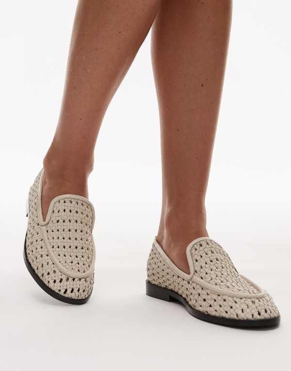 トップショップ レディース シューズ スリッポン・ローファー レザー ローファー Topshop Connor leather woven loafers Offwhite オフホワイト