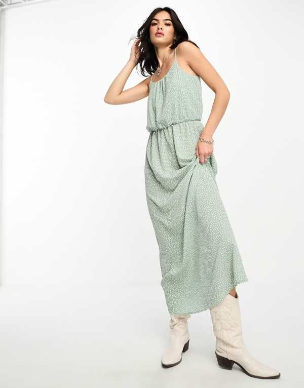 オンリー レディース トップス ワンピース マキシワンピース ギャザー マキシ Only ruched out maxi dress spot Green Spot グリーン