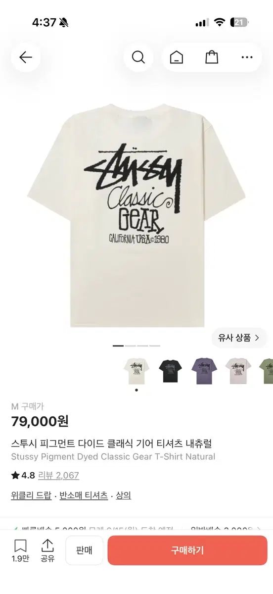 STUSSY ピグメント ダイド クラシック ギア Tシャツ ナチュラル