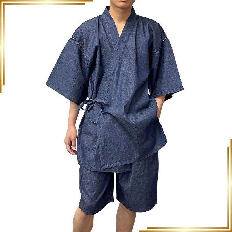 【新品】 [江戸てん] 甚平 デニム メンズ 4.5オンス薄手デニム生地 （綿100％） 先染生地の柔らかさ じんべい紺 4L 0