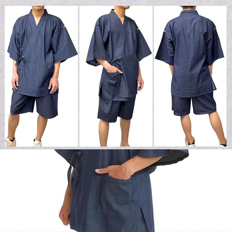 【新品】 [江戸てん] 甚平 デニム メンズ 4.5オンス薄手デニム生地 （綿100％） 先染生地の柔らかさ じんべい紺 4L 0