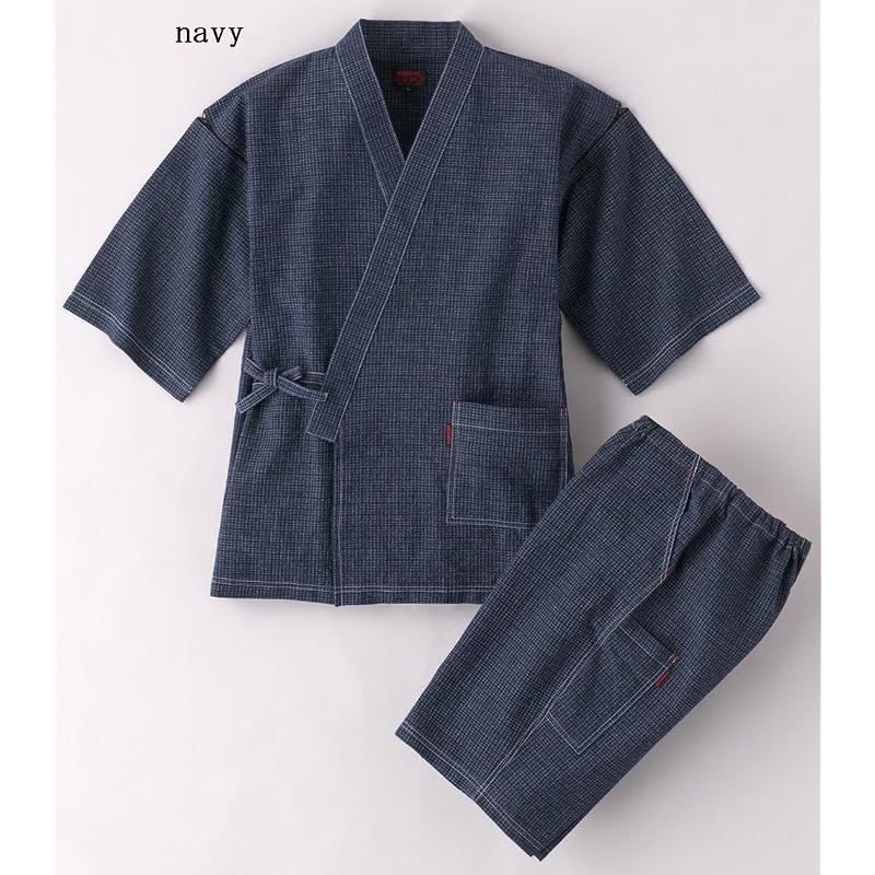【新品】 綿の郷(ワタノサト) 久留米ちぢみ織文人柄甚平 品質本位 日本製 サイズ S/M/L/LL/3L (M, navy) 1