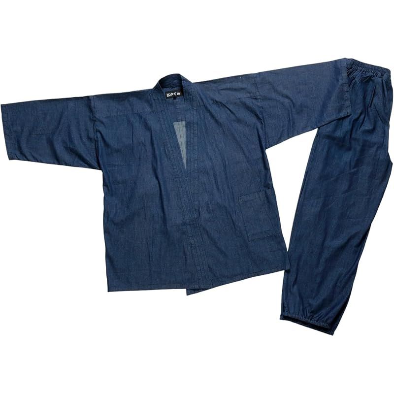 【新品】 [江戸てん] 作務衣 デニム メンズ 4.5オンス薄手デニム生地 （綿100％） 先染生地の柔らかさ さむえ紺 4L 0