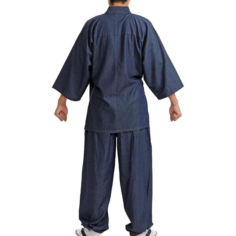 【新品】 [江戸てん] 作務衣 デニム メンズ 4.5オンス薄手デニム生地 （綿100％） 先染生地の柔らかさ さむえ紺 4L 0